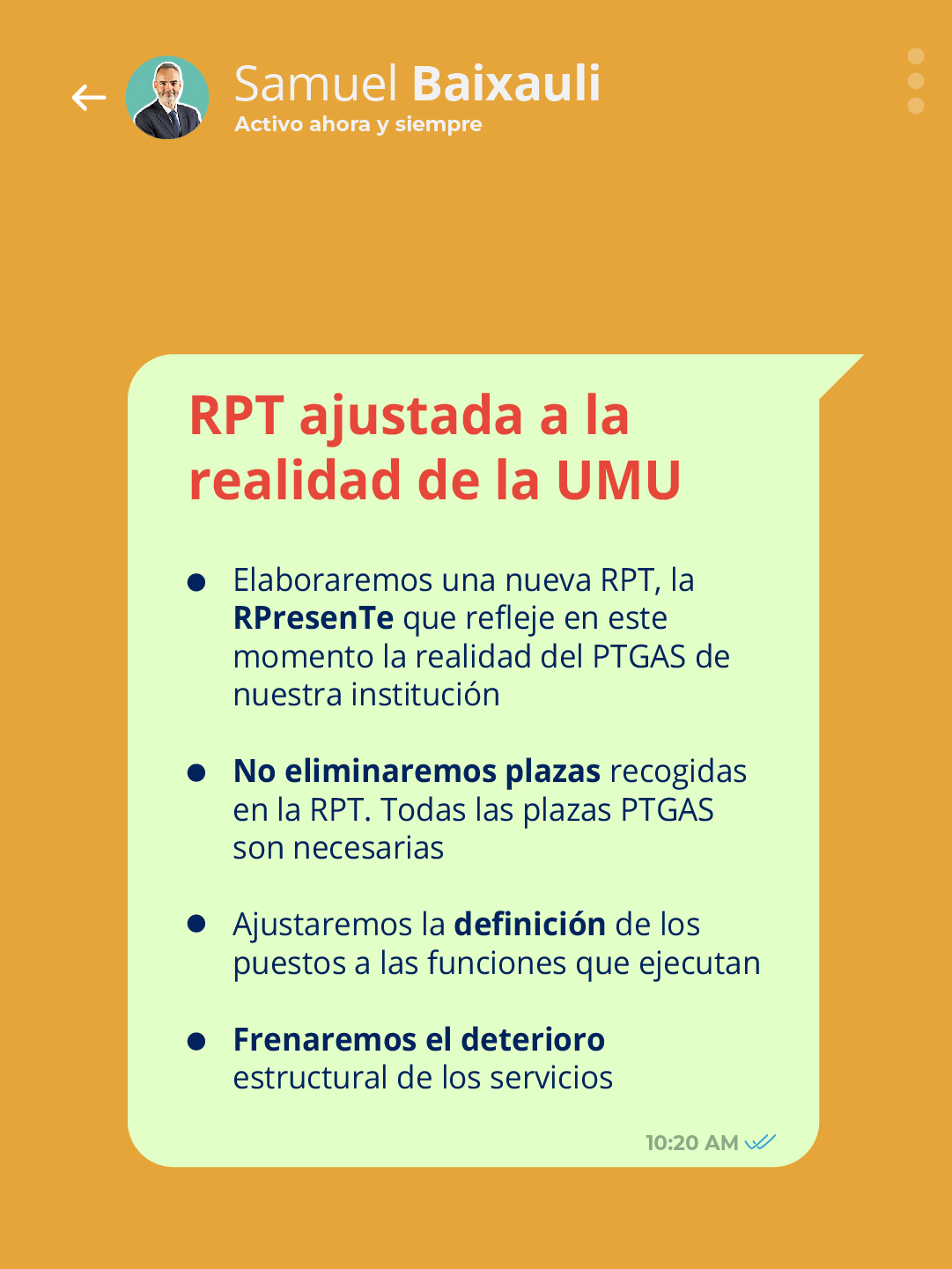 RPT ajustada a la realidad de la UMU